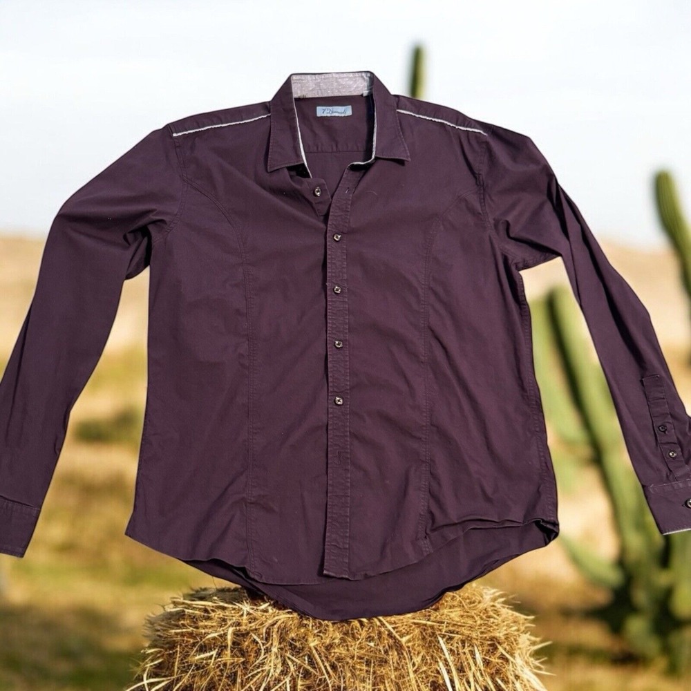 7 DIAMONDS Purple Lavender 2-Tone , Cowboy Rodeo Western‎ Button-Up Shirt XL